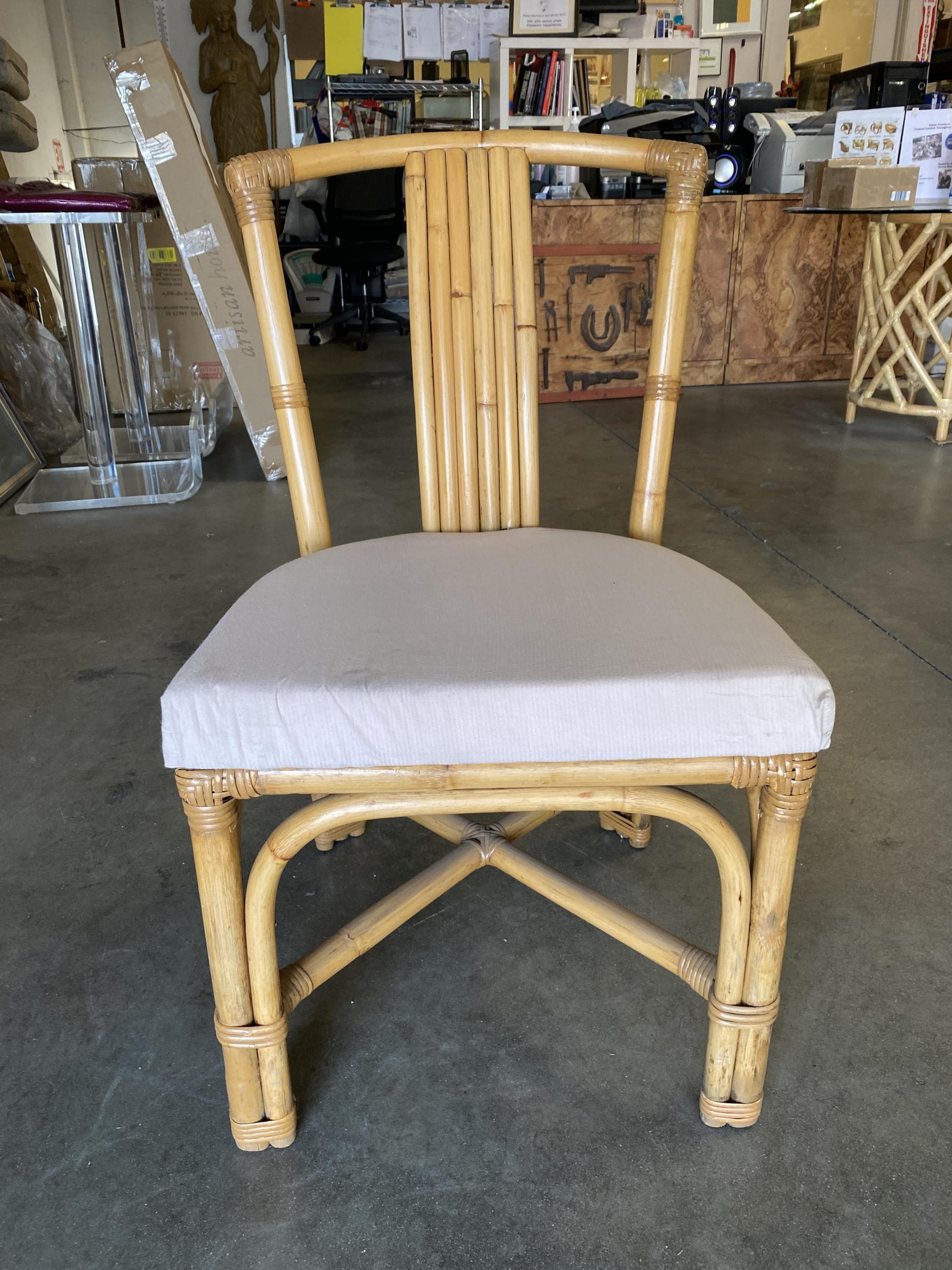 Restored Slat Leg Rattan Dining Chair W/ 8 Strand Backrest, Set of 6 In Excellent Condition In Van Nuys, CA
