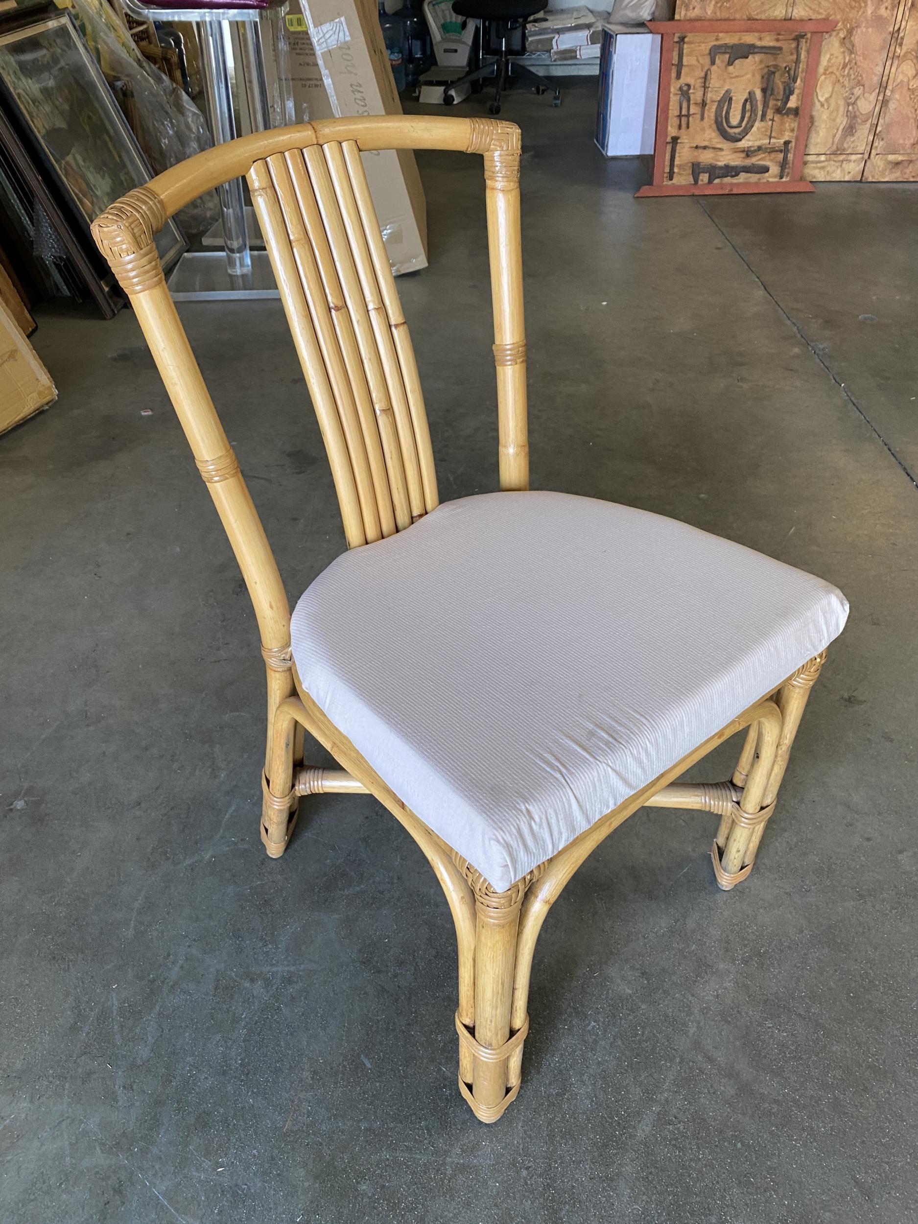 Mid-20th Century Restored Slat Leg Rattan Dining Chair W/ 8 Strand Backrest, Set of 6