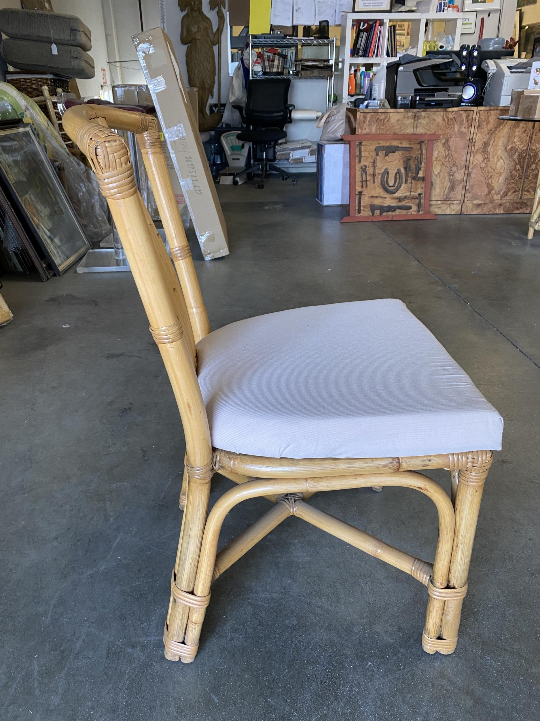 Restored Slat Leg Rattan Dining Chair W/ 8 Strand Backrest, Set of 6 1