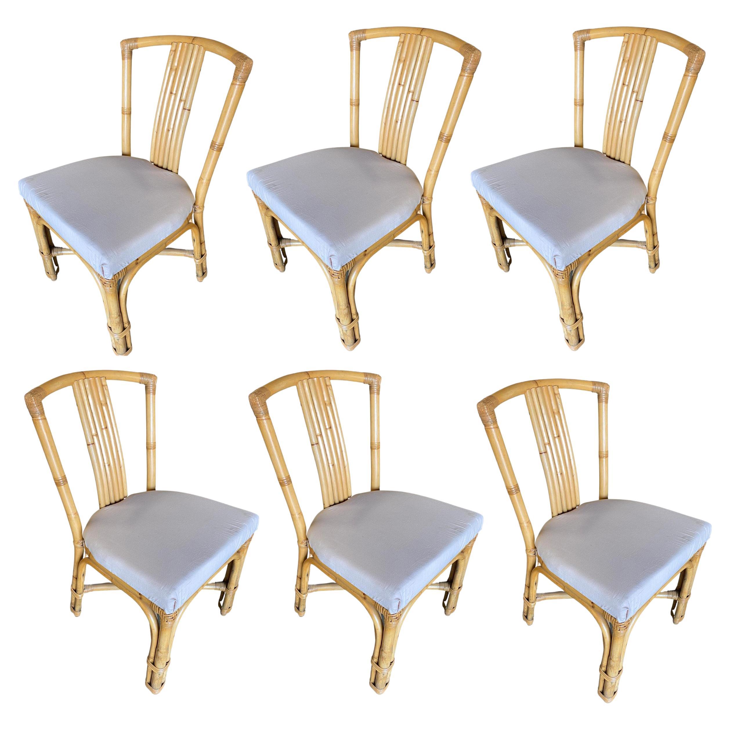 Restored Slat Leg Rattan Dining Chair W/ 8 Strand Backrest, Set of 6
