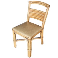 Restored Slat Legs and Back Rattan Dining Chair, Set of Six