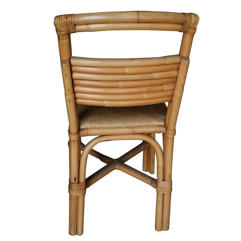Restored Slat Legs and Back Rattan Dining Chair, Set of Six For Sale at