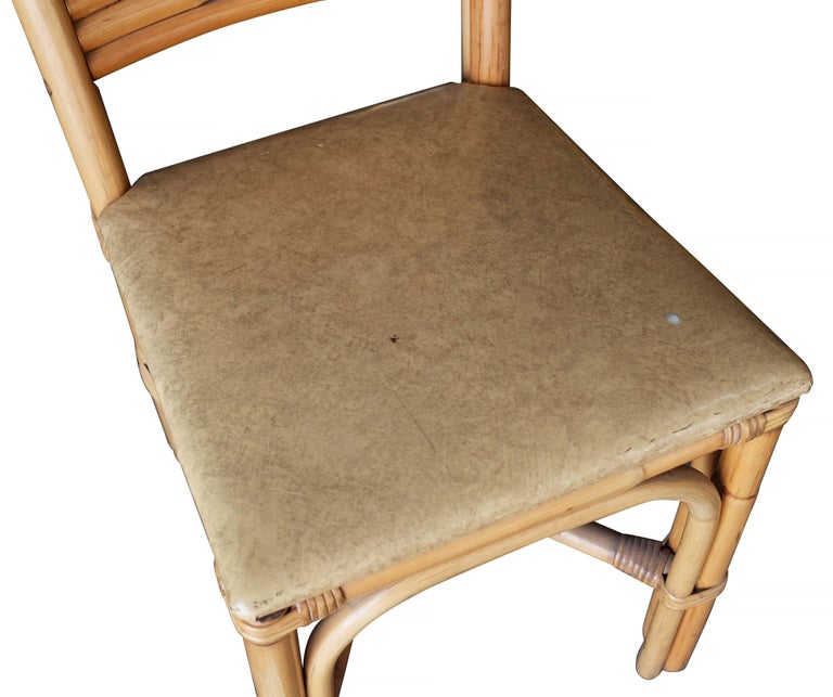 Restored Slat Legs and Back Rattan Dining Chair, Set of Six For Sale at