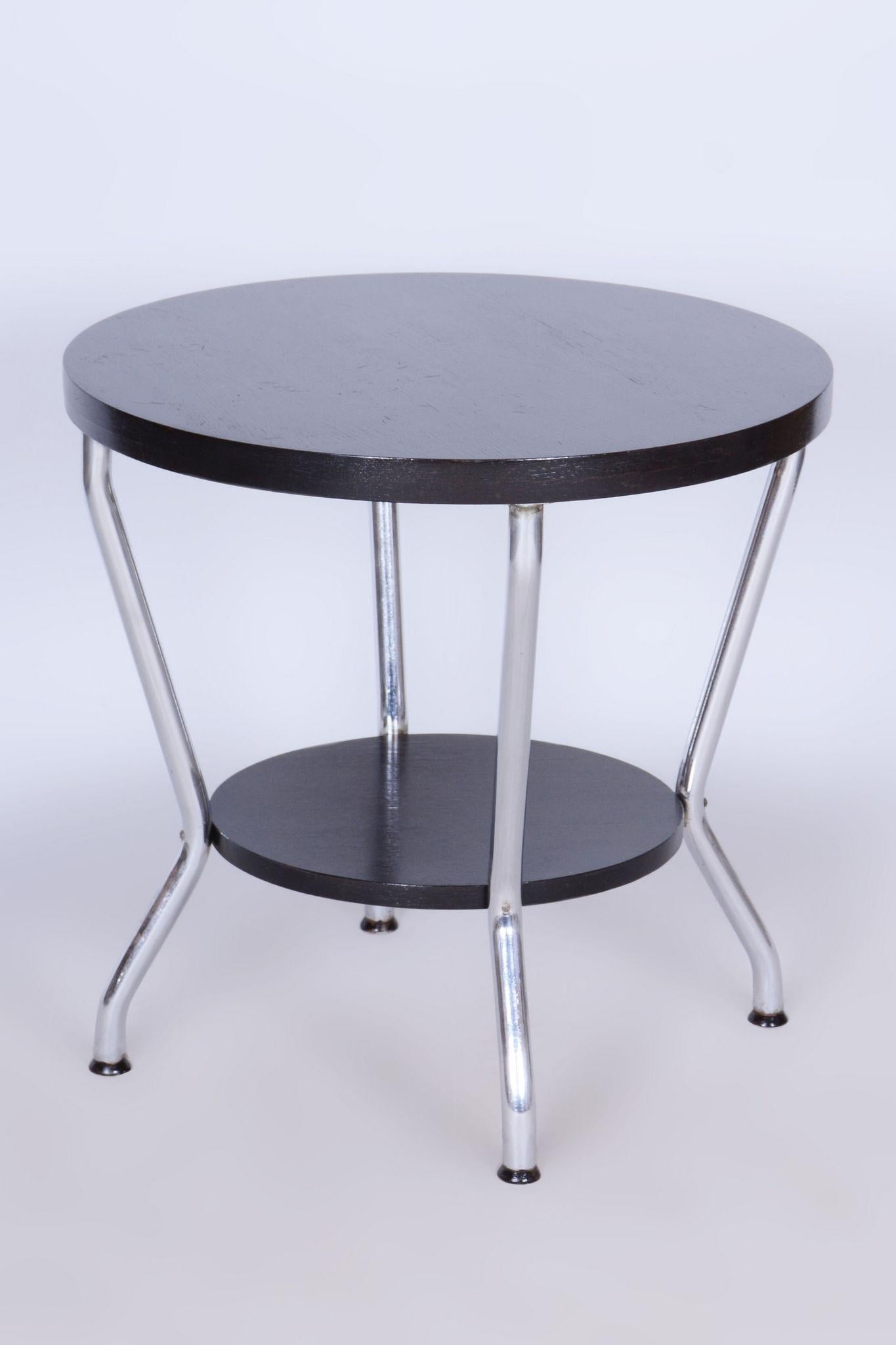Restored Small Bauhaus Table, by Hynek Gottwald, Oak, Chrome, Czech, 1930s In Good Condition For Sale In Horomerice, CZ