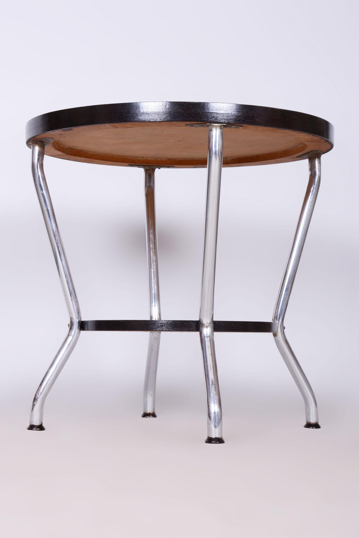 Restored Small Bauhaus Table, by Hynek Gottwald, Oak, Chrome, Czech, 1930s For Sale 3