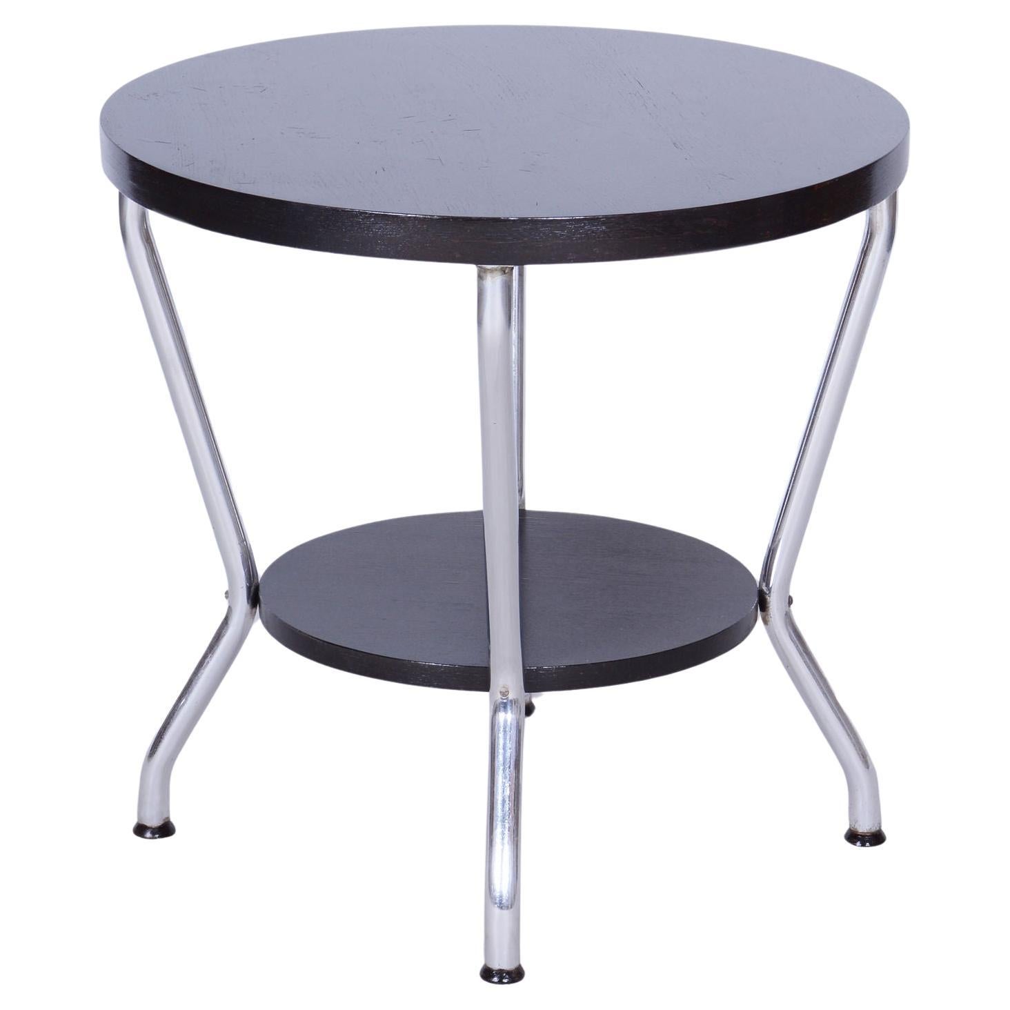 Piccolo tavolo Bauhaus restaurato, di Hynek Gottwald, Oak, Cromo, Ceco, anni '30