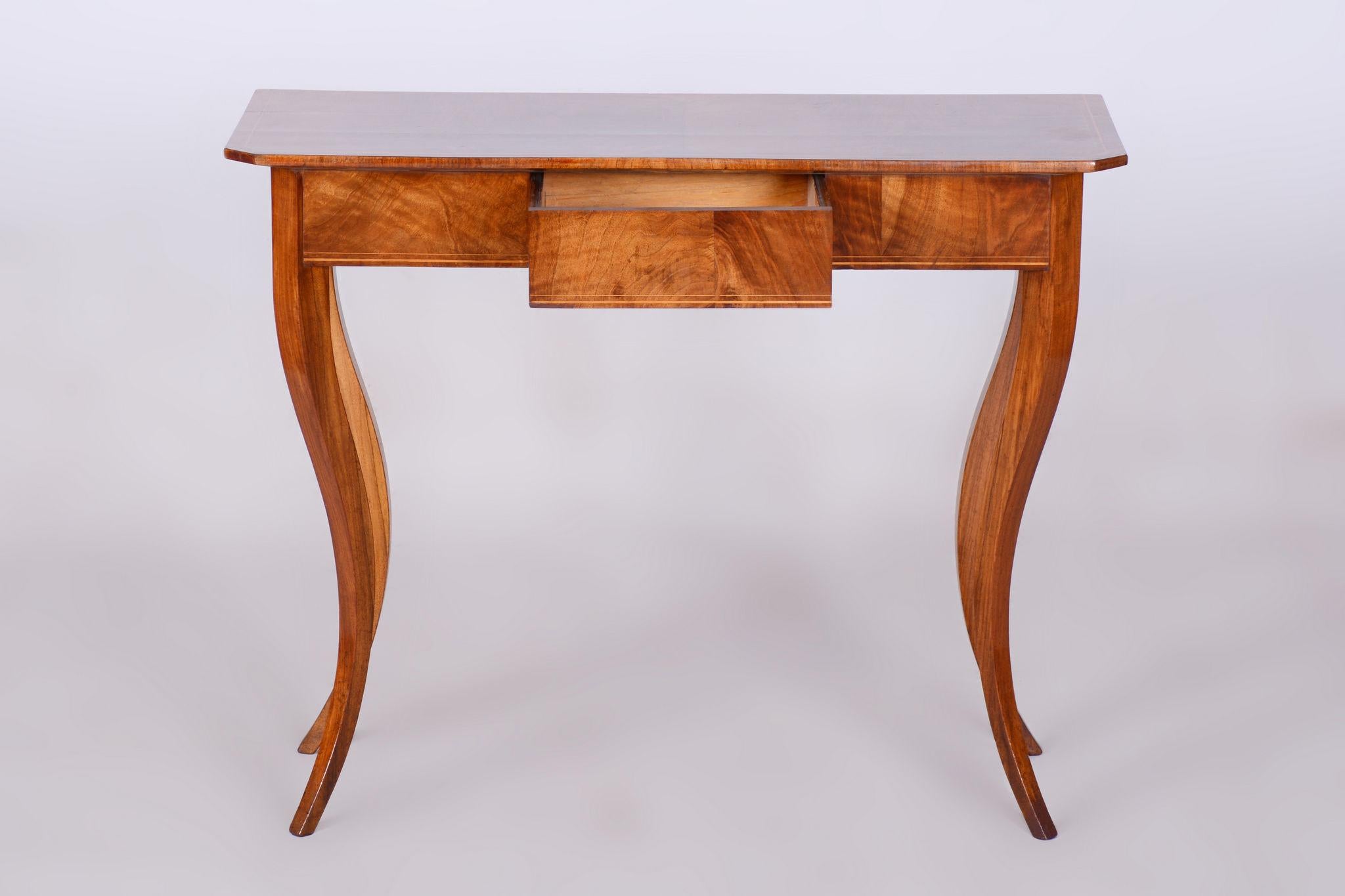 Austrian Restored Small Biedermeier Side Table, Walnut, Spruce, Maple, Austria, 1820s
