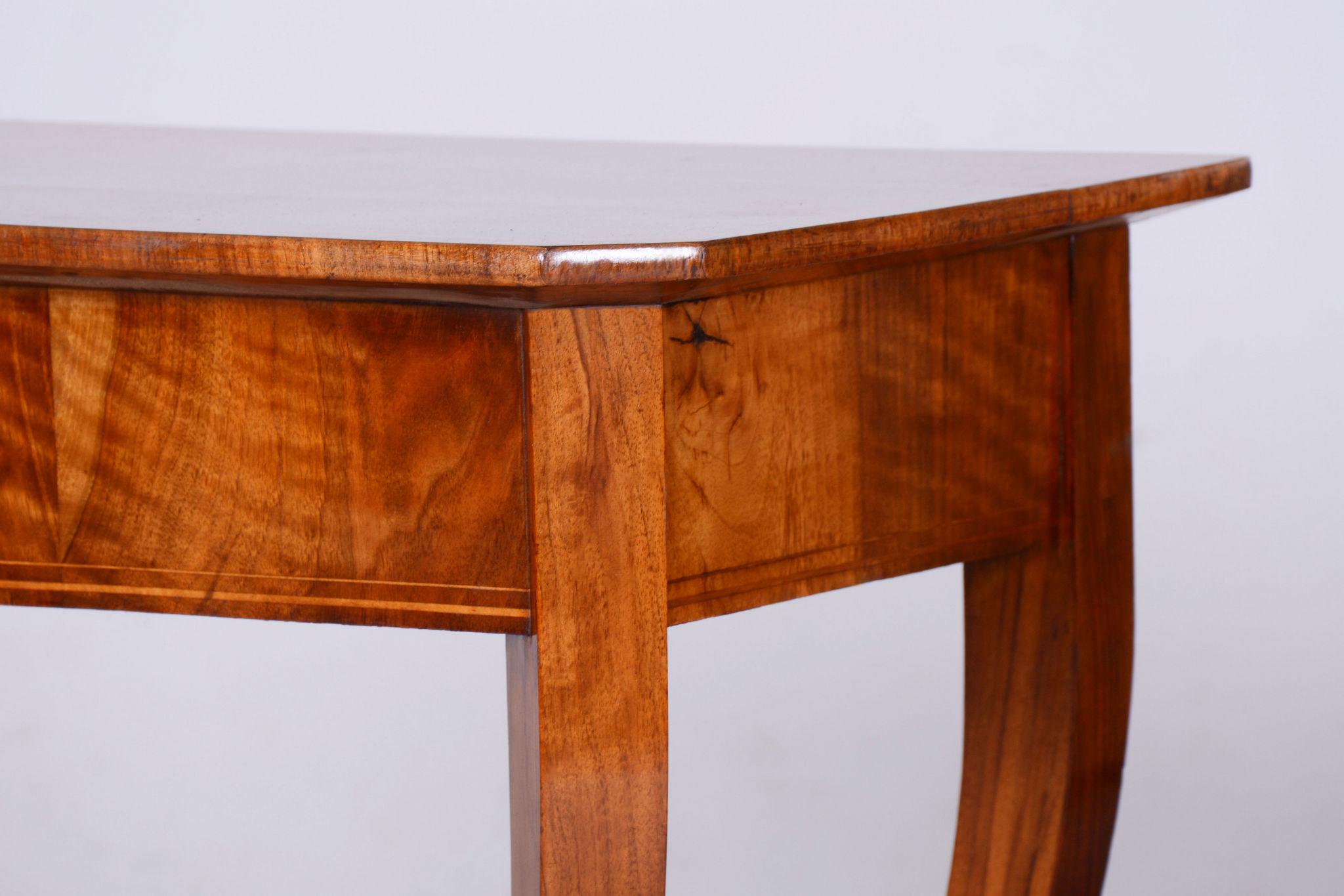 19th Century Restored Small Biedermeier Side Table, Walnut, Spruce, Maple, Austria, 1820s