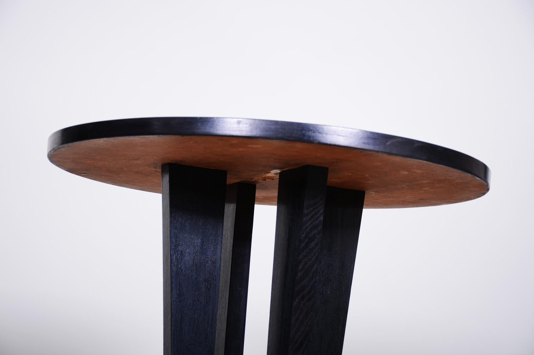 Wood Restored Small Black Cubism Art Deco Black Coffee Table, Czechia 'Bohemia' 1910s