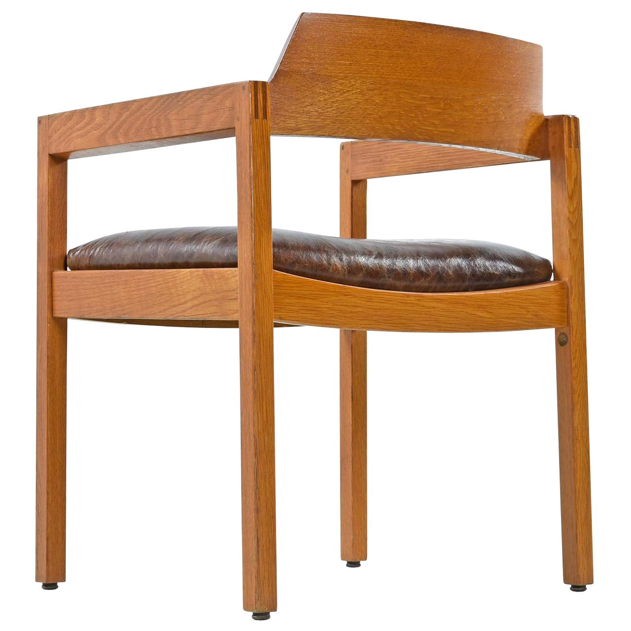 Mid-Century Modern Restored Solid Oak Gunlocke Leather Armchair
