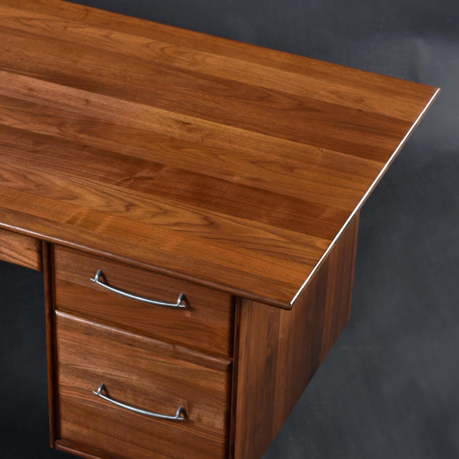 Solid Walnut Mid-Century Modern Desk with File Drawers 3