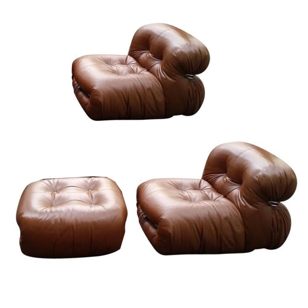 Newly Upholstered Soriana Lounge Chairs and Ottoman by Afra & Tobia Scarpa 