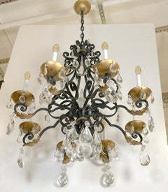 Restored Spanish Revival Cast Iron & Crystal Chandelier