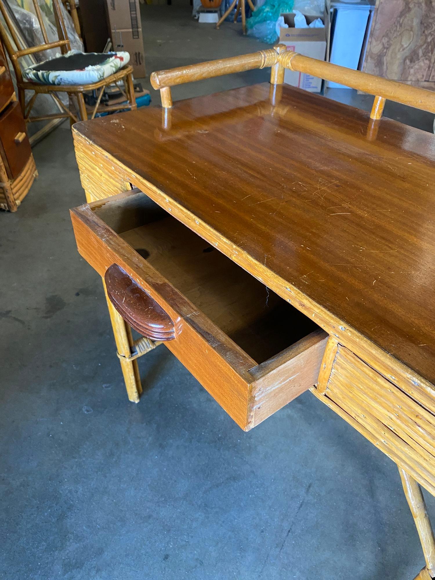 Restored Split Rattan and Mahogany Secretary Desk with Chair For Sale 1