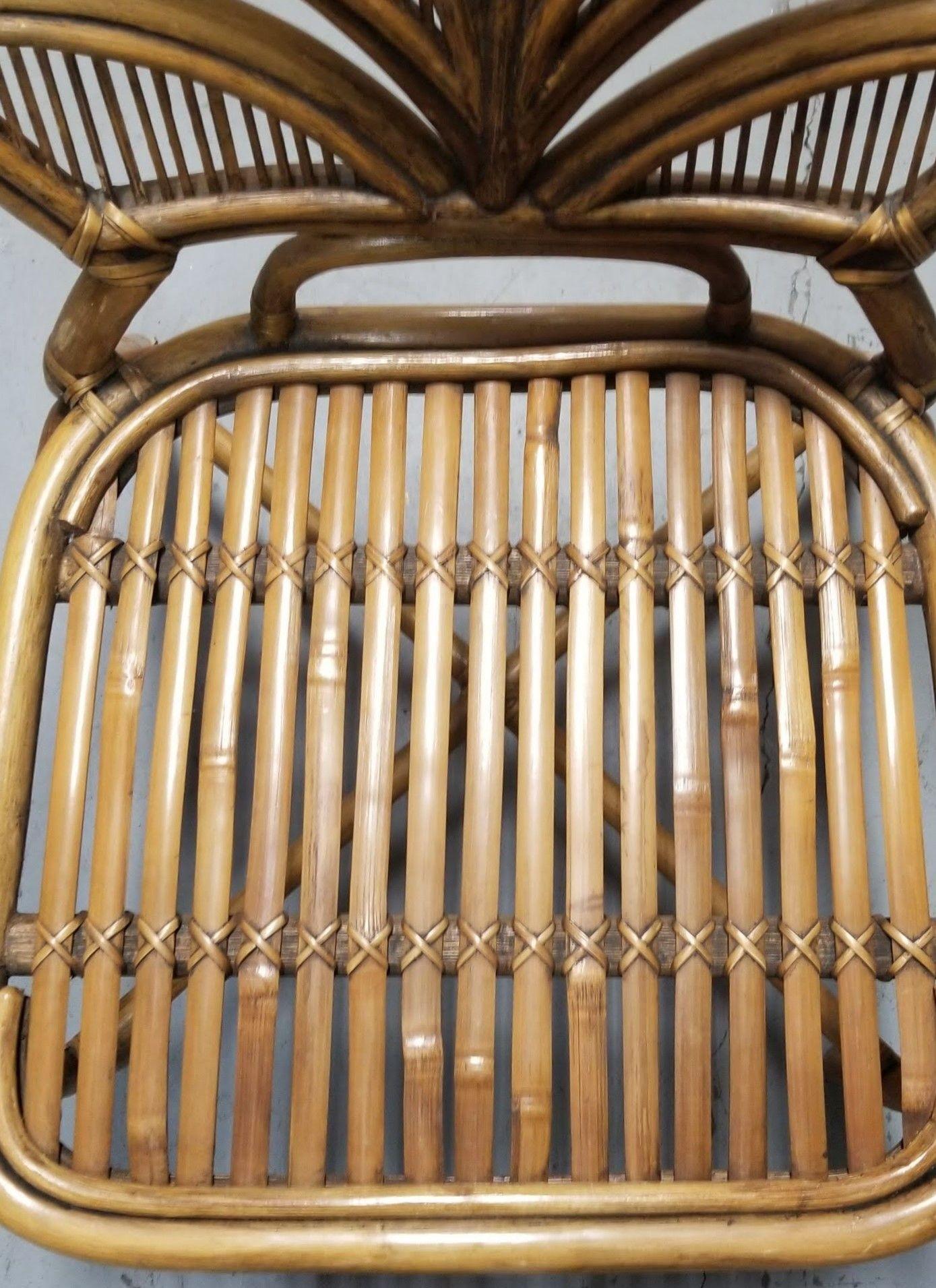 Restored Split Reed Rattan Fan Back Chairs and Glass Top Dining Table 4