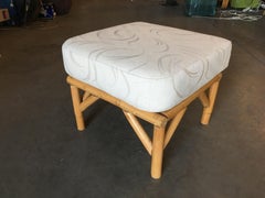 Restored Square Pole Rattan Ottoman Stool