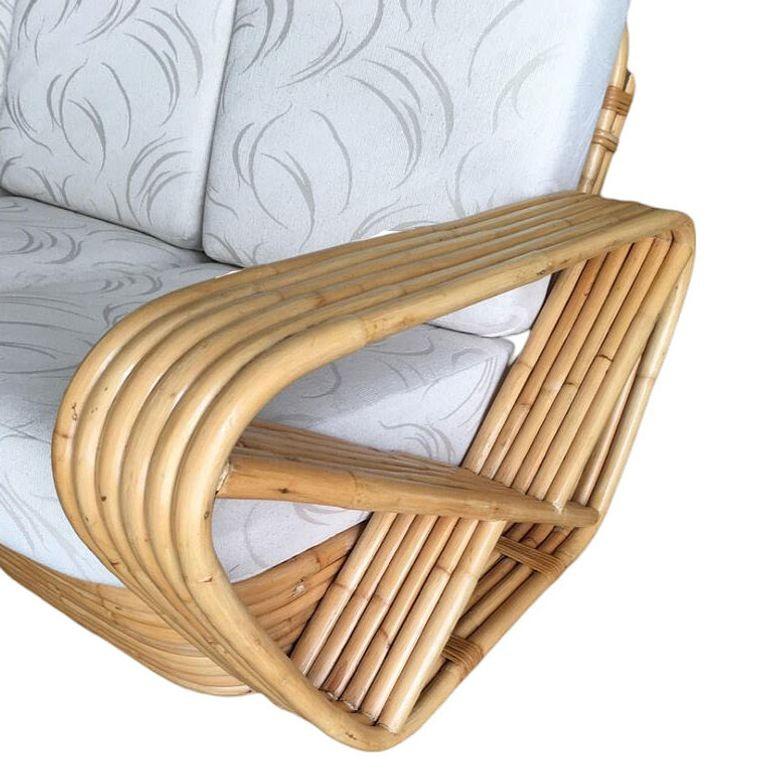 Mid-20th Century Restored MCM 6-Strand Square Pretzel 3 Seat Rattan Corner Sofa w/ Table For Sale