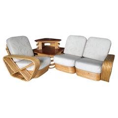 Restauriertes Rattan-Ecksofa mit 3 Sitzen und quadratischer Brezel