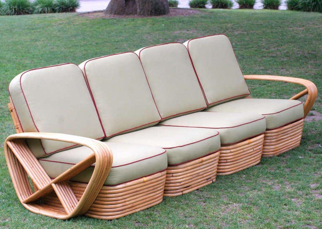 Art Deco Restored Square Pretzel Rattan 4 Seater Sectional Sofa by Paul Frankl