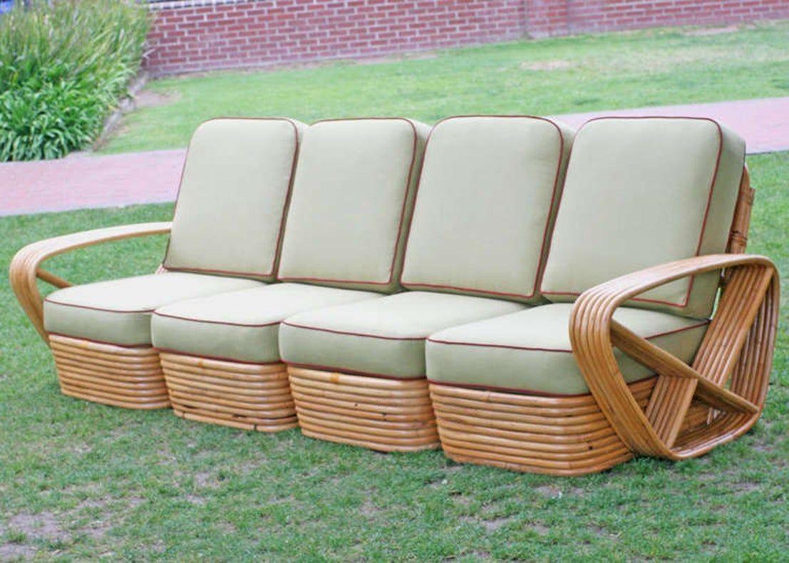 American Restored Square Pretzel Rattan 4 Seater Sectional Sofa by Paul Frankl