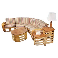 Restaurierte quadratische Pretzel Rattan Ecksofa, Couchtisch & Beistelltisch Wohnzimmerset