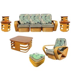 Restored Square Pretzel Rattan Living Room 6 Piece Set