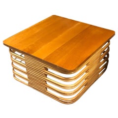 Restored Stacked Rattan Cocktail Coffee Table w/ Mahogany Top