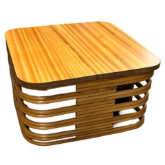 Restored Stacked Rattan Coffee Table w/ Mahogany Top