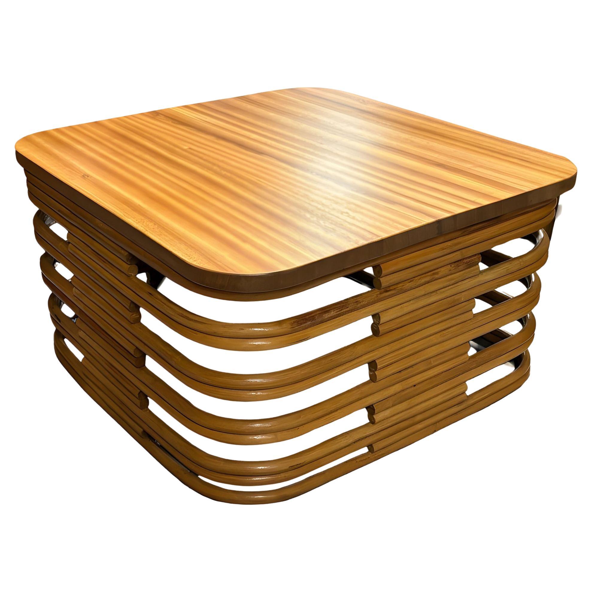 Restored Stacked Rattan Coffee Table w/ Mahogany Top