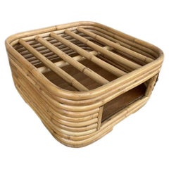 Retro Restored Stacked Rattan Footrest Ottoman with Cubby Space