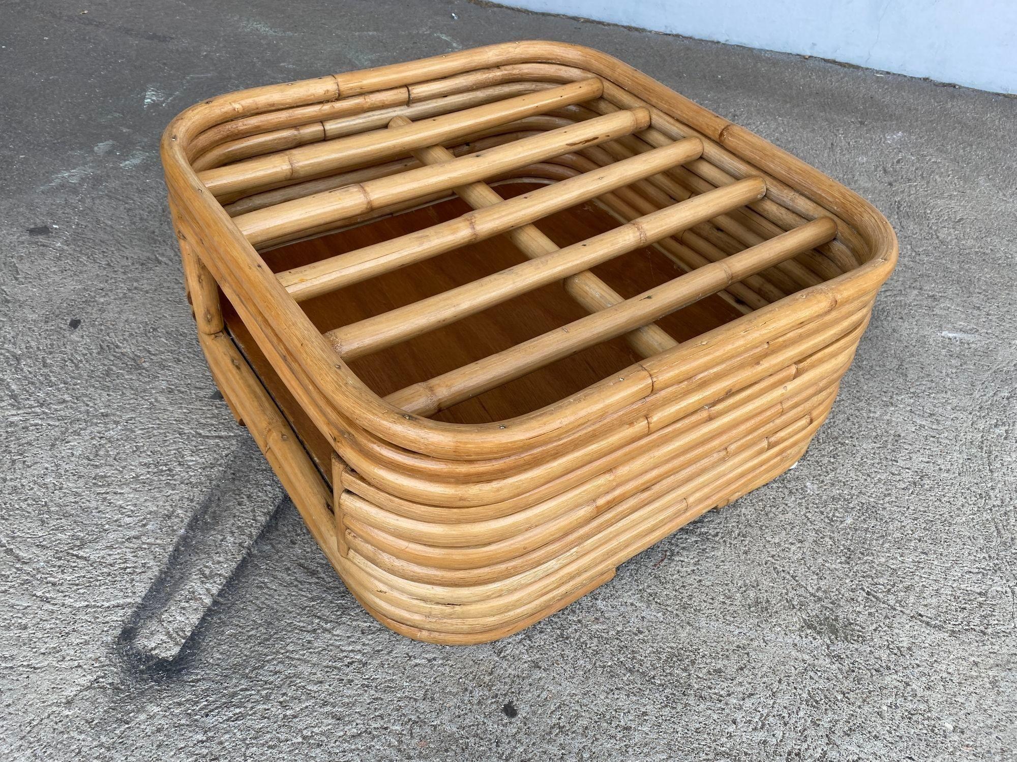 Mid-20th Century Restored Stacked Rattan Footrest Ottoman with Cubby Space, Pair For Sale