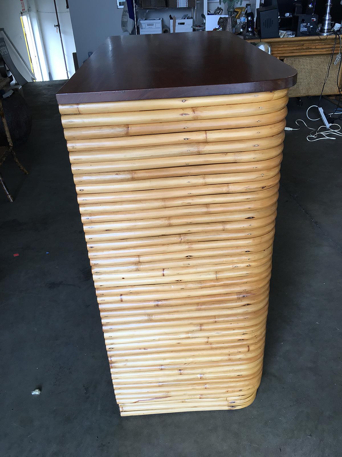 Restored Highboy Stacked Rattan and Mahogany Dresser For Sale 2