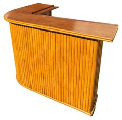 Restored Stacked Rattan & Mahogany L-Shaped Corner Bar
