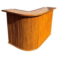 Vintage Restored Stacked Rattan & Mahogany L-Shaped Croner Bar