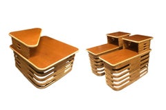 Restored Stacked Rattan & Mahogany Side/Corner Table 3 Piece Set