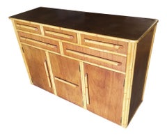 Restored Stacked Rattan Sideboard W/ Mahogany Top