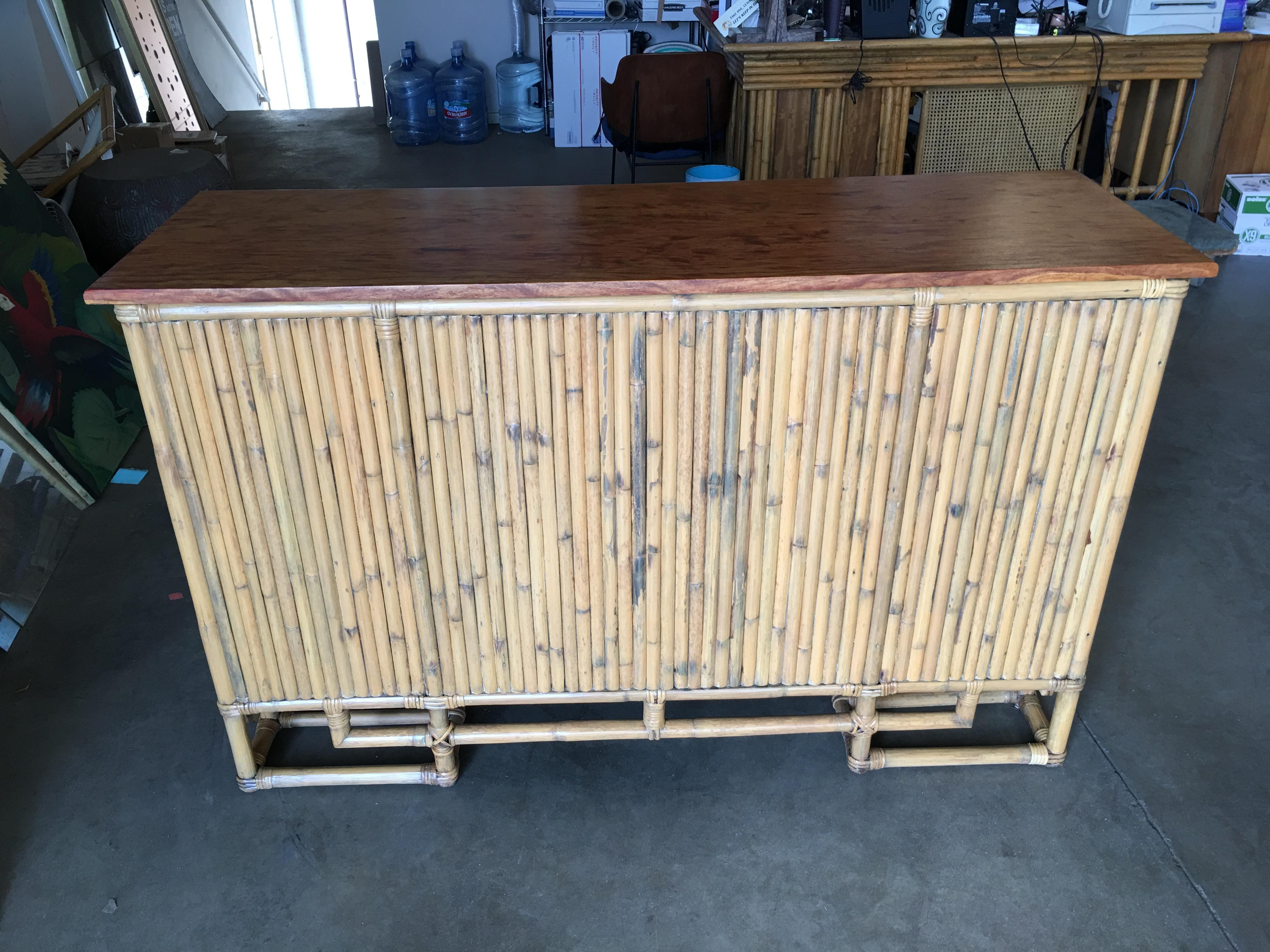 Restored Paul Frankl Stacked Rattan Sideboard with Mahogany Top 4