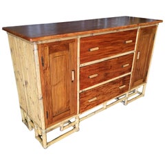 Vintage Restored Paul Frankl Stacked Rattan Sideboard with Mahogany Top