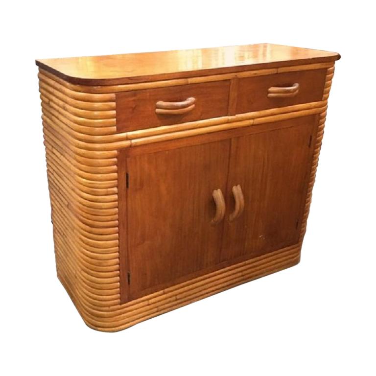 Restored Stacked Rattan Storage with Mahogany Top at 1stDibs