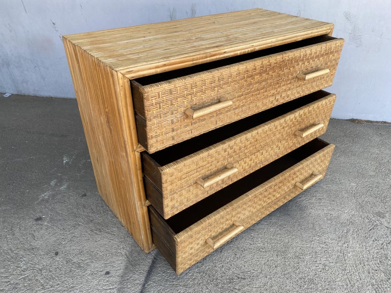 Restored Stacked Rattan and Woven Wicker Lowboy Dresser at 1stDibs