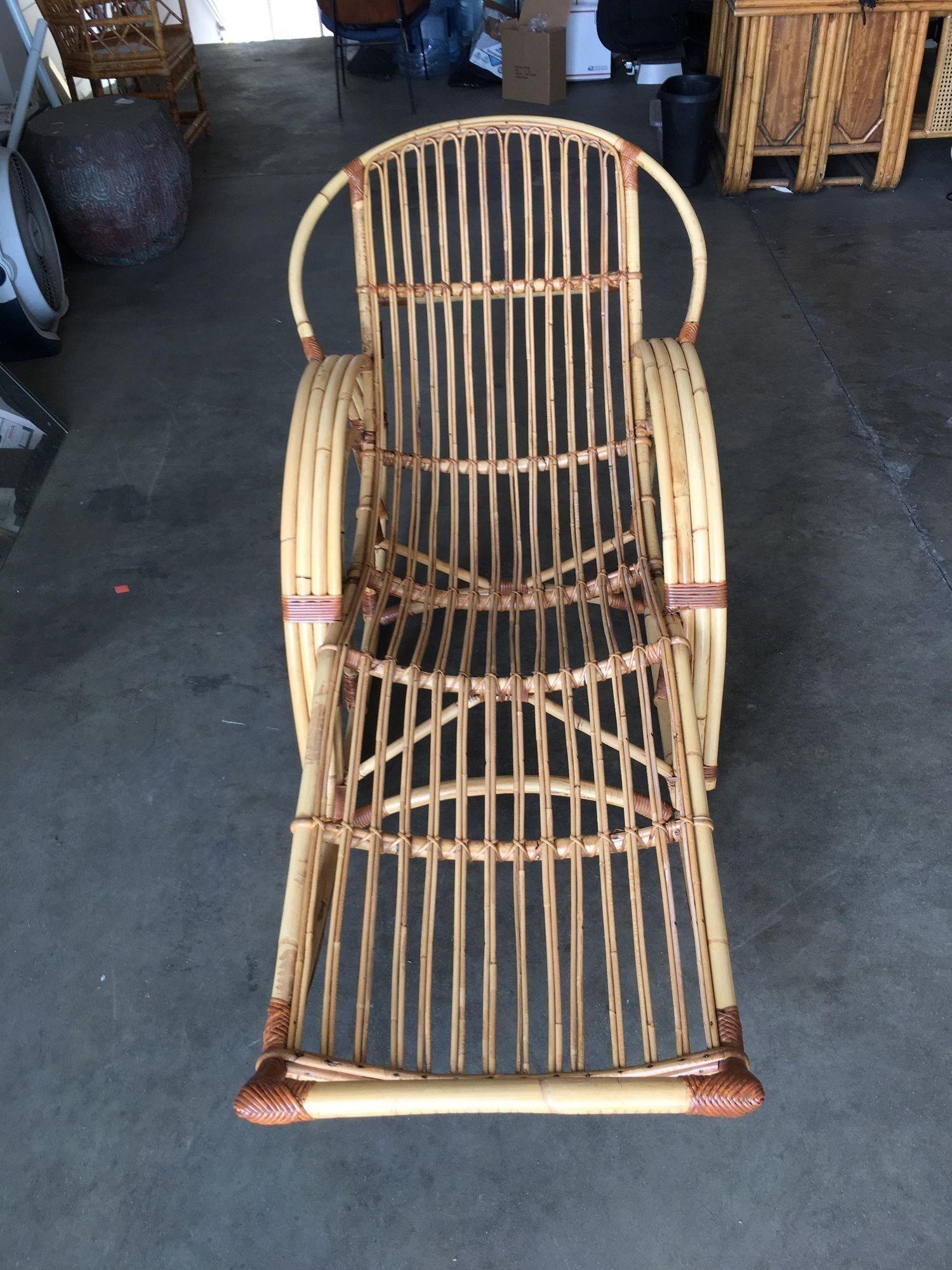 Mid-Century Modern Restored Stick Pencil Rattan Rocking Lounge Chair by Emerson For Sale