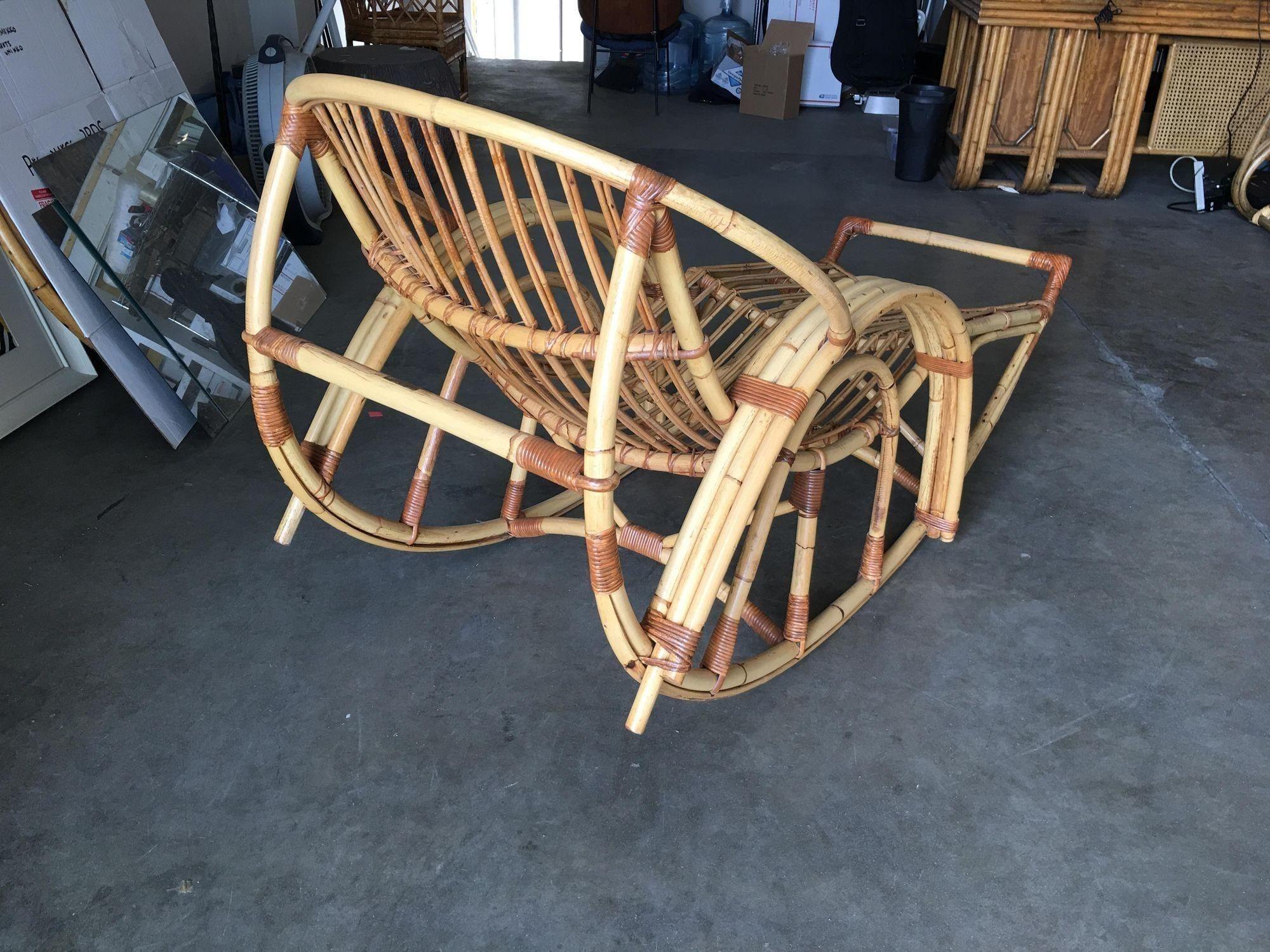 Mid-Century Modern Restored Stick Pencil Rattan Rocking Lounge Chair by Emerson