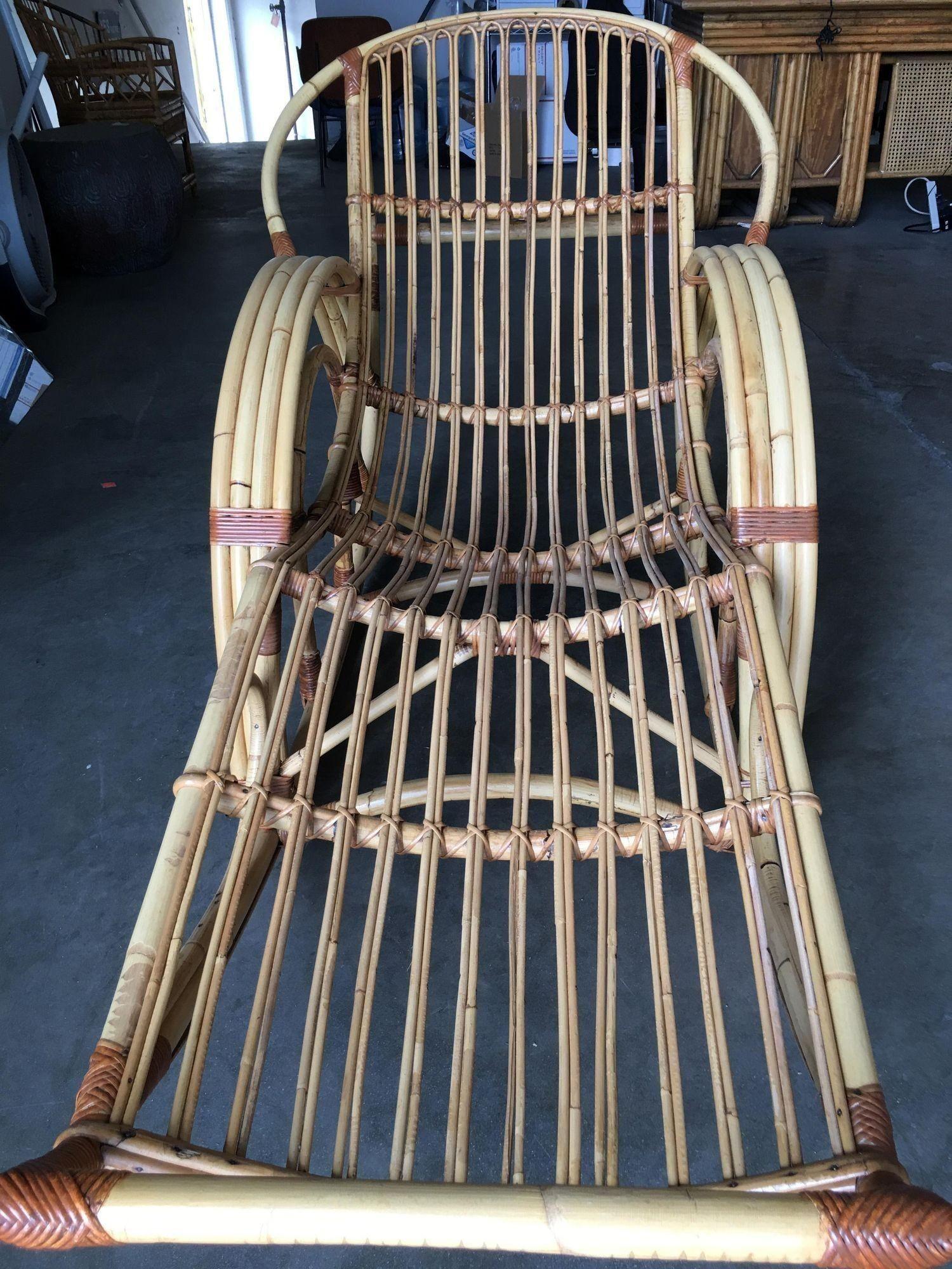 American Restored Stick Pencil Rattan Rocking Lounge Chair by Emerson