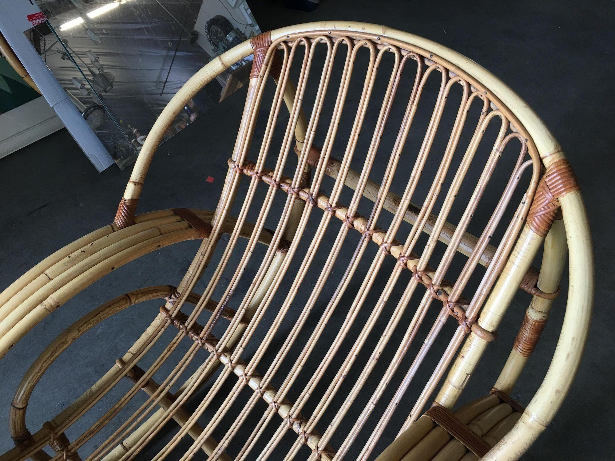 Mid-20th Century Restored Stick Pencil Rattan Rocking Lounge Chair by Emerson For Sale