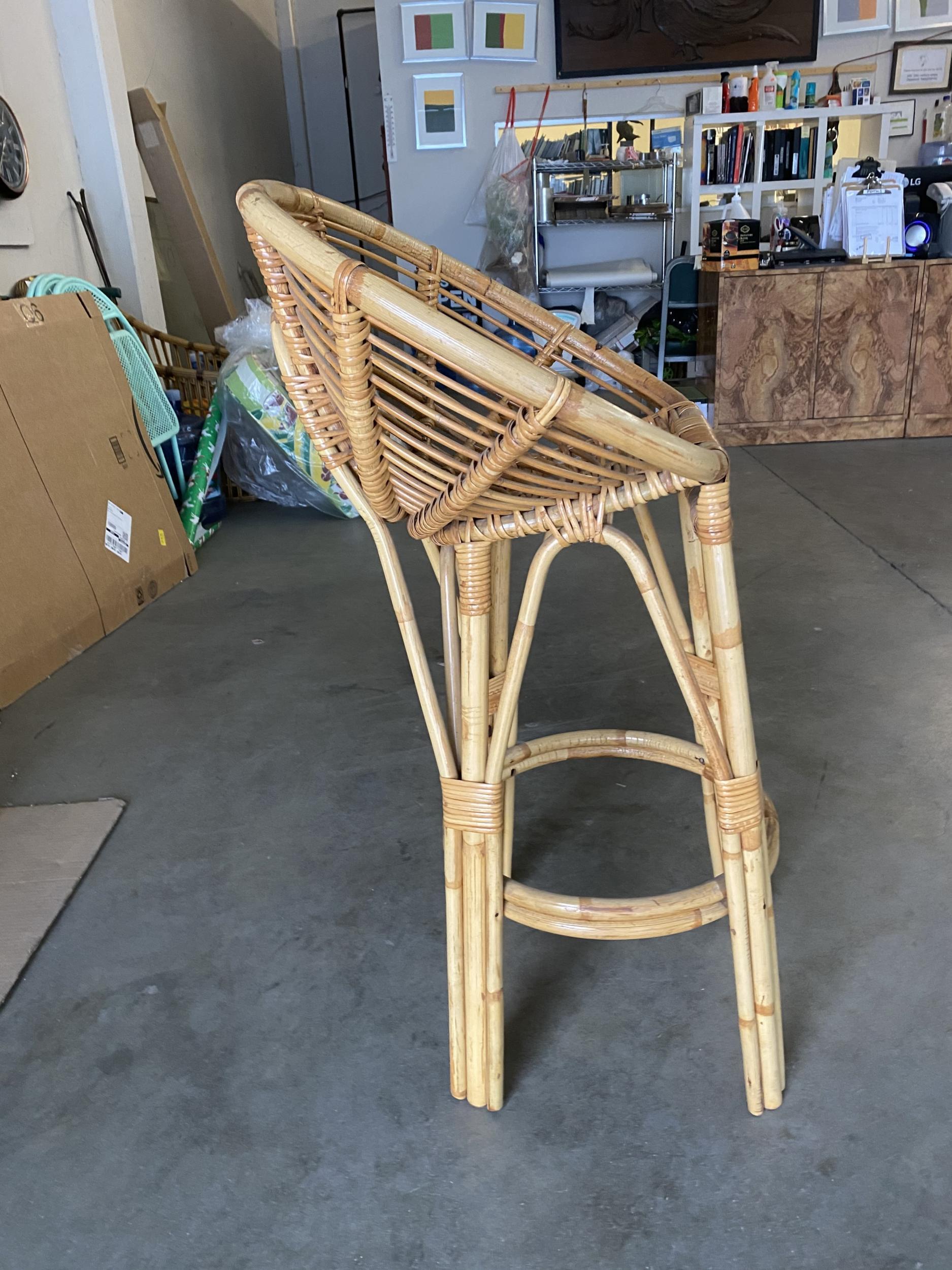 American Restored Stick Rattan Bar Stools in the Manner of Albini, Pair For Sale