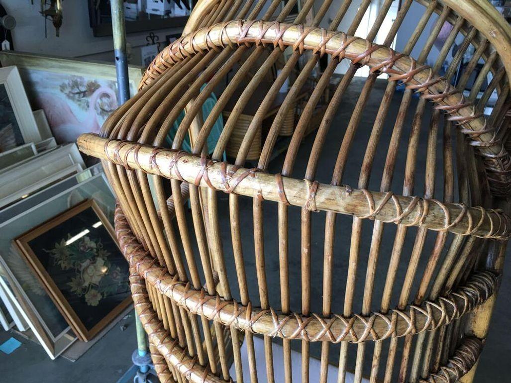 American Restored Stick Reed Rattan Hanging Swing Lounge Chair