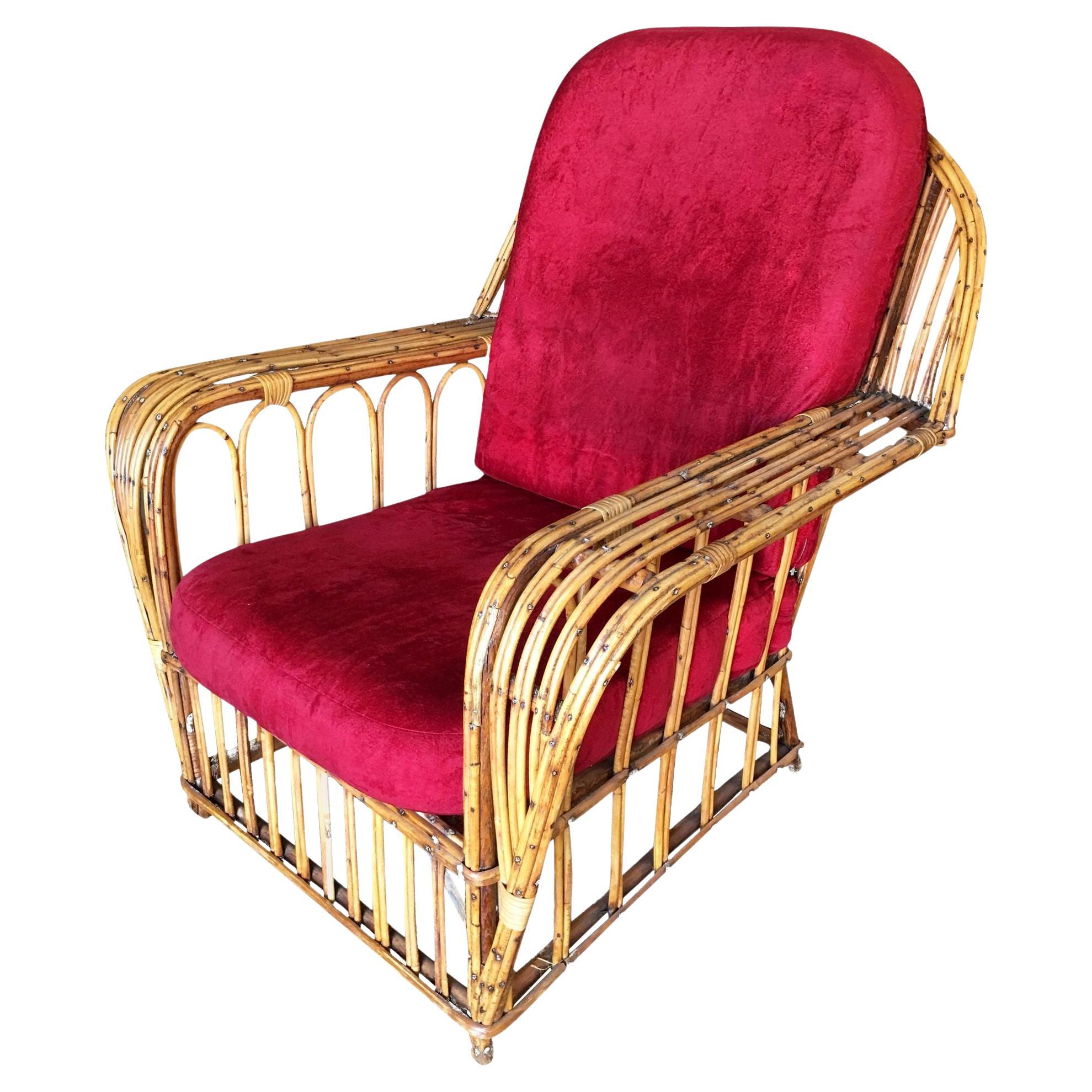Restored Stick Reed Rattan "President's" Lounge Club Chair For Sale