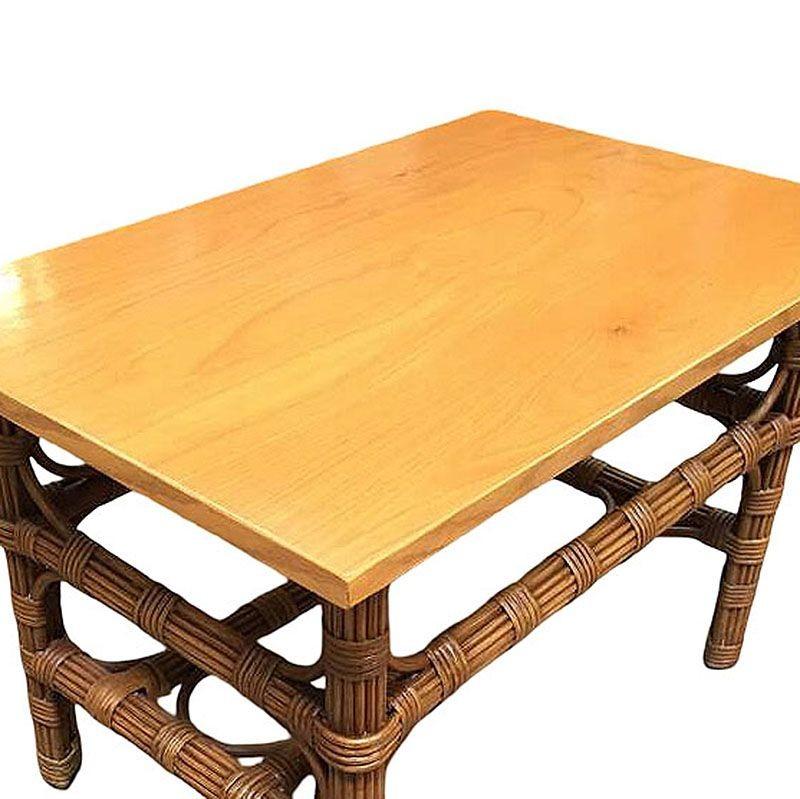 Restored Stick Rattan Side Table with Bleached Mahogany Top In Excellent Condition For Sale In Van Nuys, CA