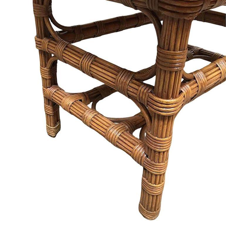 Wicker Restored Stick Rattan Side Table with Bleached Mahogany Top For Sale