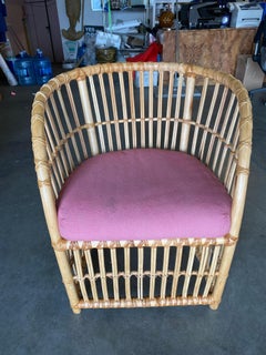 Restored Stick Rattan Spindle Barrel Armchair Dining Chair